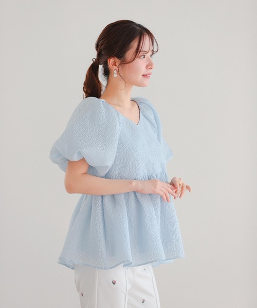 Fit more ジャガードカシュクールペプラムトップス レディース