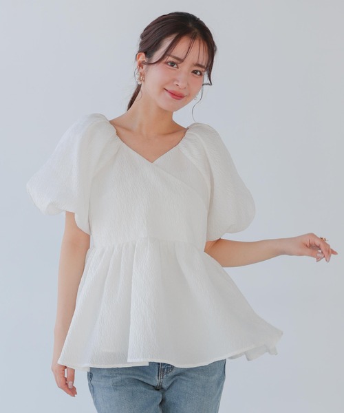 経典 Fit more レディース ジャガードカシュクールペプラムトップス トップス