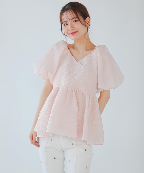 Fit more ジャガードカシュクールペプラムトップス レディース