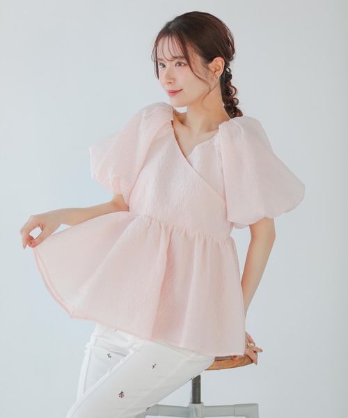 Fit more ジャガードカシュクールペプラムトップス レディース