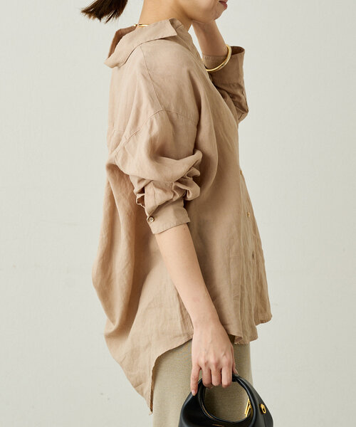 Loungedress リネンバックタイシャツ ブラック Loungedress ブラウス シャツ リネンバックタイシャツ