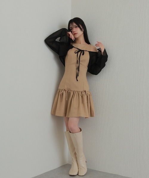 M DOLLY ワンピース sleeveless ribbon gather dress/ノースリーブ