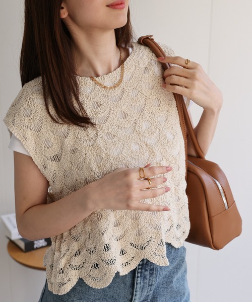 sakishimatokyo ベスト ジレ ショート丈クロシェ編みベスト レディース