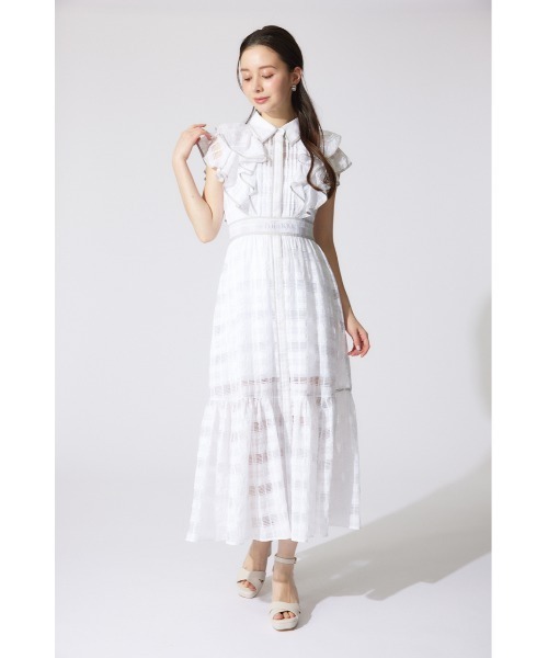 【rienda】配色ロゴダブルフリルティアードワンピース 半袖 夏服 rienda ワンピース 配色ロゴダブルフリルティアードワンピース