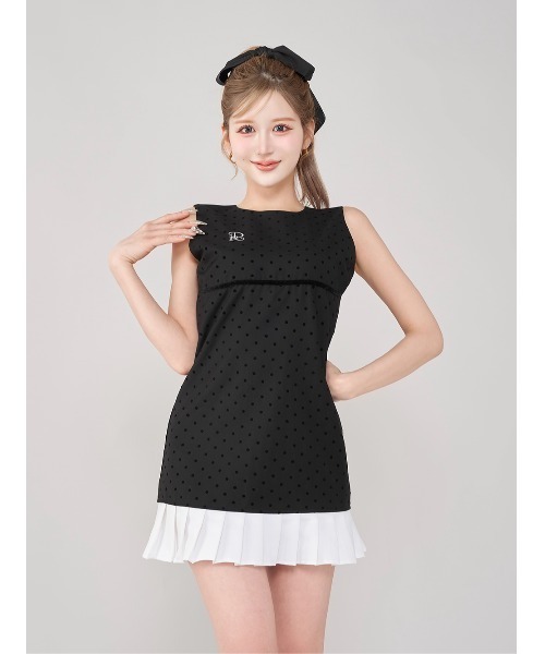 Darich フロッキードットノースリーブワンピース Darich ワンピース フロッキードットノースリミニワンピース