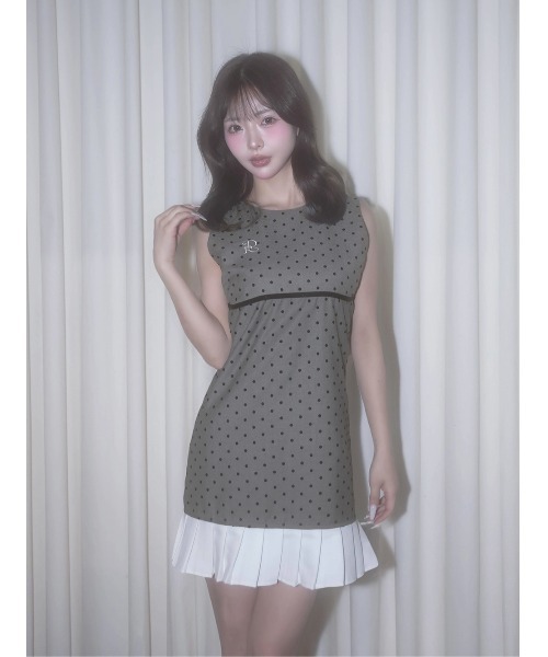 Darich フロッキードットノースリーブミニワンピース Darich ワンピース フロッキードットノースリミニワンピース
