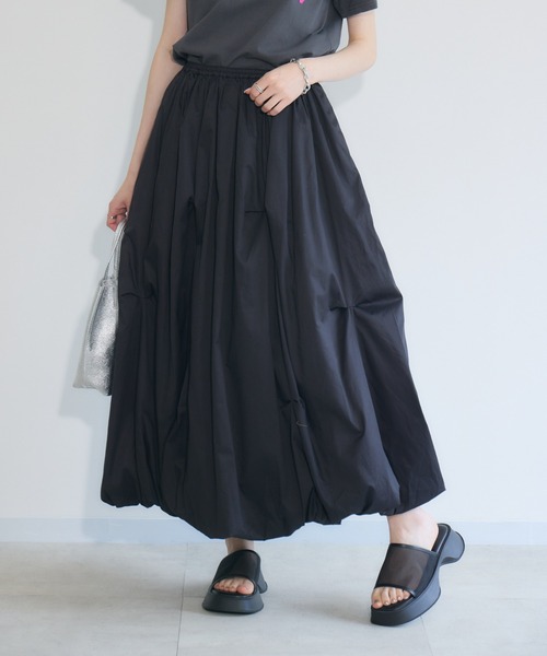 ランダムタックボリュームスカート　ブラック Ezick スカート Assorted Tuck ボリュームタックスカート/setup