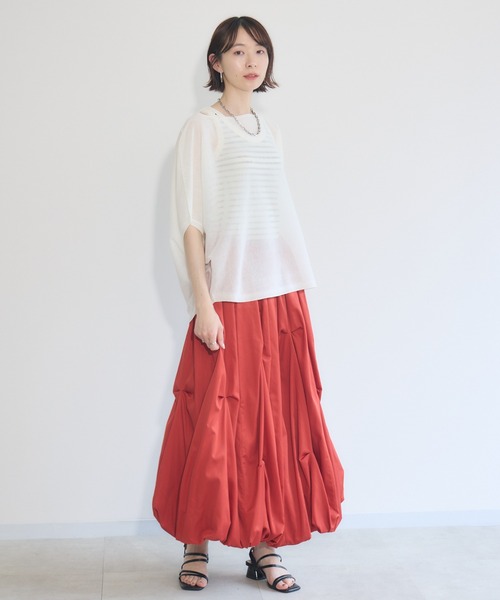 美品 ebure ナチュラルトップ ビエラ ランダムタックスカート ピンク 美品 ebure ナチュラルトップ ビエラ ランダムタックスカート