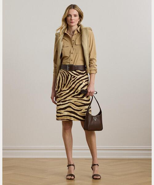 ローレン ラルフ ローレン LAUREN RALPH LAUREN ゼブラプリント リネンコットン ペンシル スカート （100ホワイト） LAUREN RALPH スカート ゼブラプリント リネンコットン ペンシル
