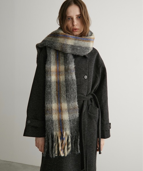 LOSCa マフラー ストール ウール混チェックマフラー レディース