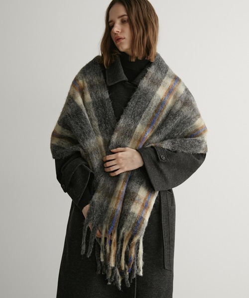 LOSCa マフラー ストール ウール混チェックマフラー レディース