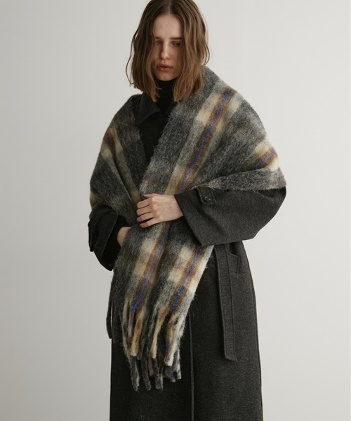 LOCALLY ウール チェック マフラー LOSCa マフラー ストール ウール混チェックマフラー レディース