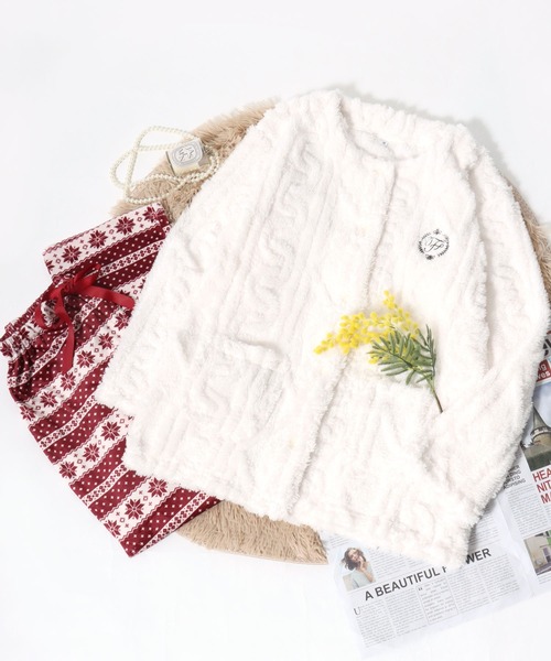 Sweet Drops パジャマ ルームウェア ケーブル編み模様のボアフリース