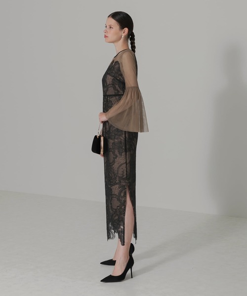 LEJA ワンピース LEJA Dress Styling】 ☑ 花柄レースビジューカラーAラインワンピース