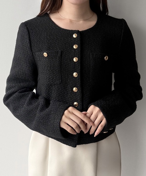 「mipiarl」 ノーカラージャケット MEDIUM ブラック レディース_画像3