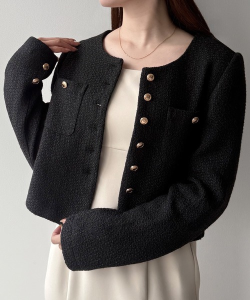 「mipiarl」 ノーカラージャケット MEDIUM ブラック レディース_画像4