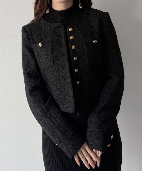 「mipiarl」 ノーカラージャケット MEDIUM ブラック レディース_画像5