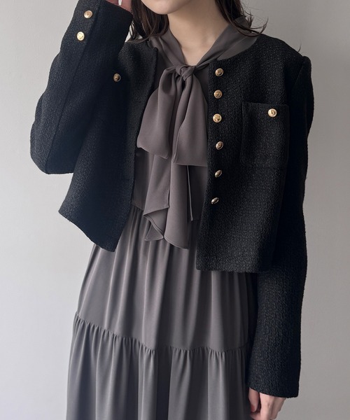 「mipiarl」 ノーカラージャケット MEDIUM ブラック レディース_画像6