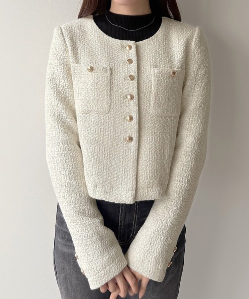 「mipiarl」 ノーカラージャケット MEDIUM ブラック レディース_画像9