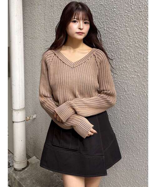 ニット a-k3.1125 MURUA（ムルーア） ニット セーター ブリーチVネッククロップドニット