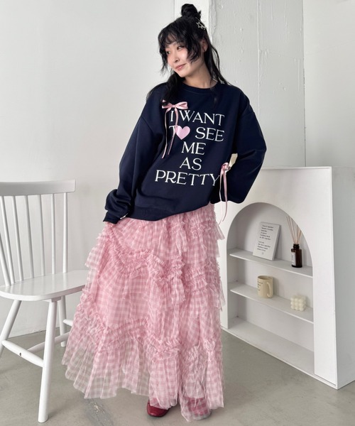 VIVIENNE TAM チュールティアードロングスカート チェック ボリューム
