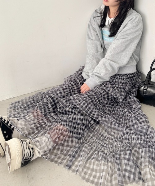 VIVIENNE TAM チュールティアードロングスカート チェック ボリューム