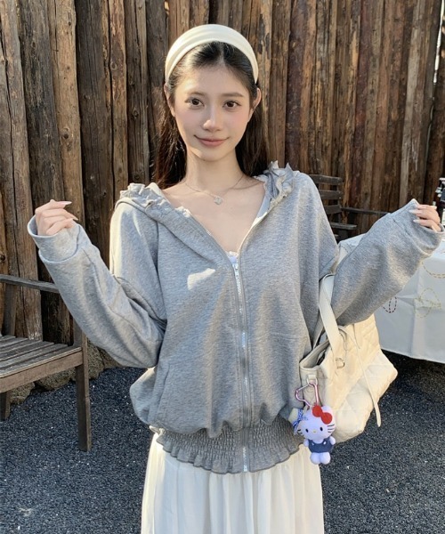 satoi パーカー　フリルパーカー　フーディ　Bigパーカー　クリーニング済み パーカー フリルジップフーディー/パーカー レディース : ZOZOTOWN