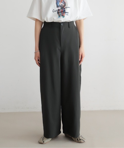 ワイドパンツ パンツ 強撚ナチュラルストレッチ　ワイドパンツ レディースの画像