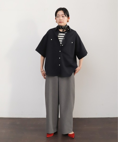 ワイドパンツ パンツ 強撚ナチュラルストレッチ　ワイドパンツ レディースの画像