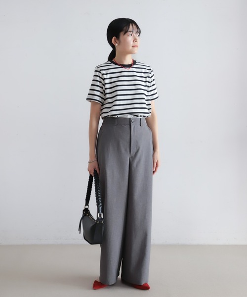 ワイドパンツ パンツ 強撚ナチュラルストレッチ　ワイドパンツ レディースの画像