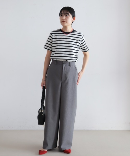 ワイドパンツ パンツ 強撚ナチュラルストレッチ　ワイドパンツ レディースの画像
