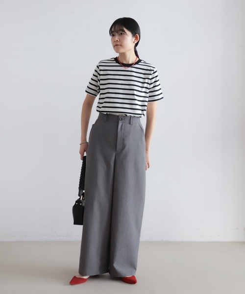ワイドパンツ パンツ 強撚ナチュラルストレッチ　ワイドパンツ レディースの画像
