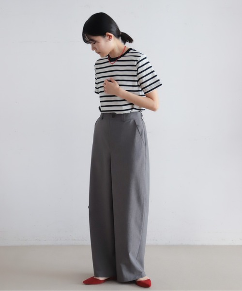 ワイドパンツ パンツ 強撚ナチュラルストレッチ　ワイドパンツ レディースの画像