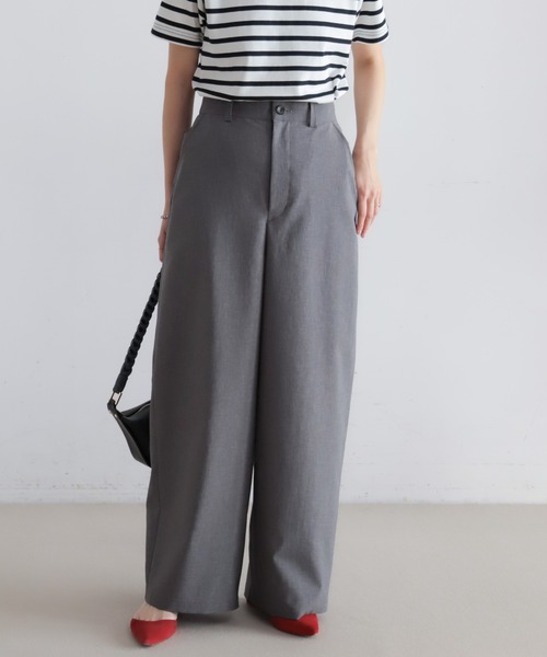 ワイドパンツ パンツ 強撚ナチュラルストレッチ　ワイドパンツ レディースの画像