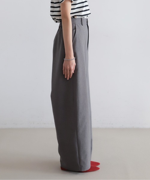 ワイドパンツ パンツ 強撚ナチュラルストレッチ　ワイドパンツ レディースの画像