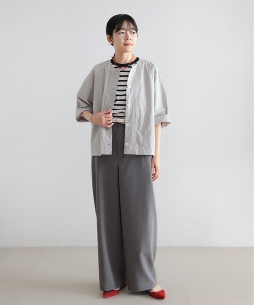 ワイドパンツ パンツ 強撚ナチュラルストレッチ　ワイドパンツ レディースの画像