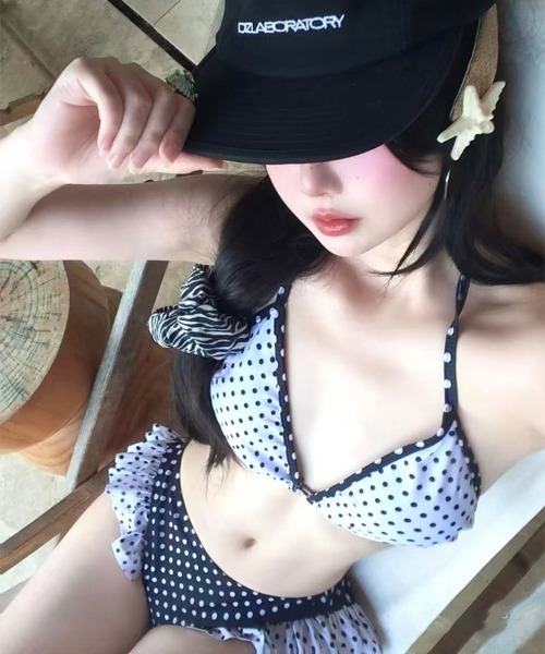 gossip!ロサンゼルス 水着 Y2K 大人可愛 ドットフリル 温泉水着2点