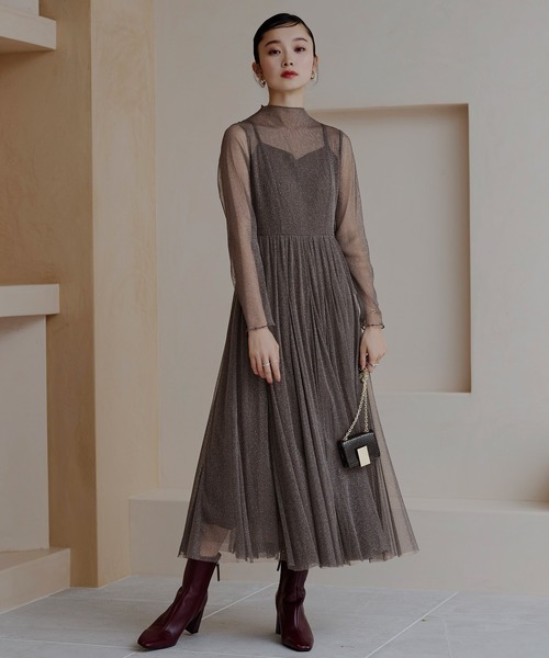 「RUIRUE BOUTIQUE」 長袖ワンピース LL ブラック レディースの画像