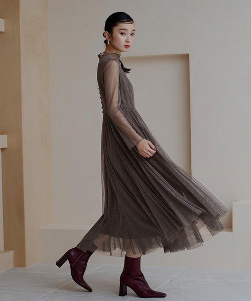 「RUIRUE BOUTIQUE」 長袖ワンピース LL ブラック レディースの画像
