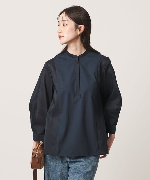 UNITED ARROWS / ユナイテッドアローズ | SILK-CO社 タックフレア ブラウス シャツ | 38 | ブラック | レディース UNITED ARROWS（ユナイテッドアローズ） ブラウス シャツ シアー