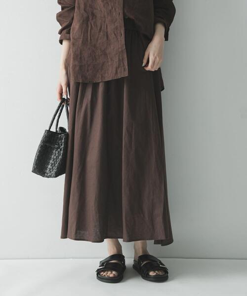 スカート リネンコットンギャザースカートの画像