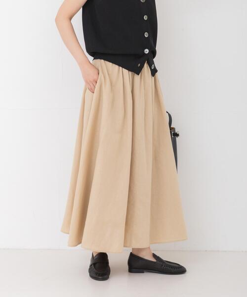 スカート リネンコットンギャザースカートの画像