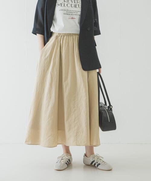 スカート リネンコットンギャザースカートの画像