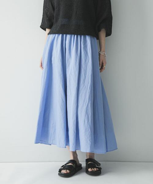 スカート リネンコットンギャザースカートの画像