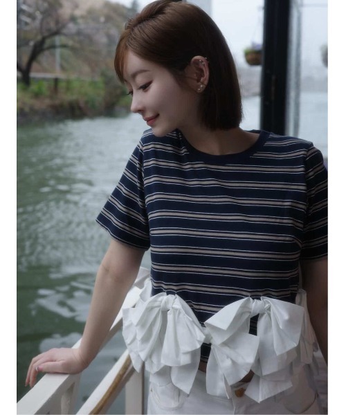 tシャツ 「ZOZO/USAGI ONLINE限定」リボンドッキングTシャツ レディースの画像