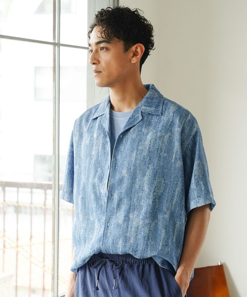 BAYFLOW（ベイフロー） シャツ 半袖 インディゴライクレースシャツ