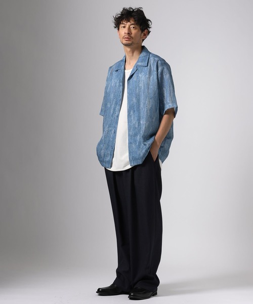 BAYFLOW（ベイフロー） シャツ 半袖 インディゴライクレースシャツ