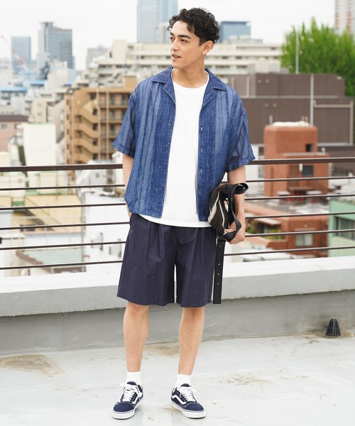 BAYFLOW（ベイフロー） シャツ 半袖 インディゴライクレースシャツ