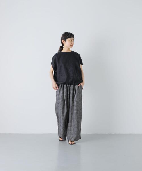 かぐれ ワイドパンツ パンツ リネングレンチェックイージーパンツ