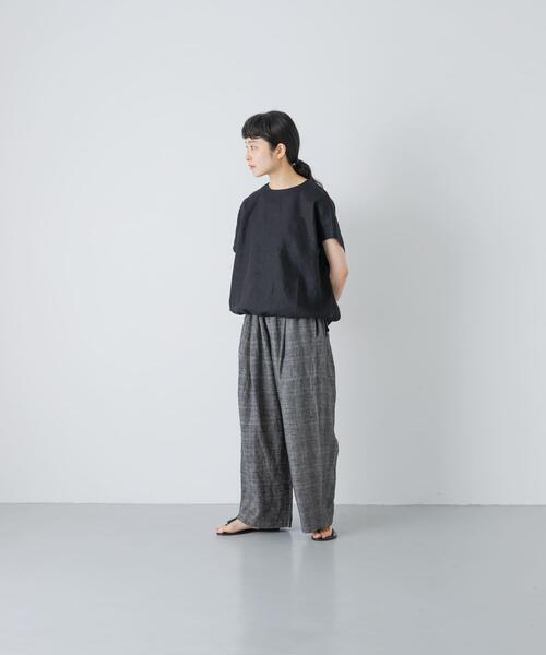 かぐれ ワイドパンツ パンツ リネングレンチェックイージーパンツ
